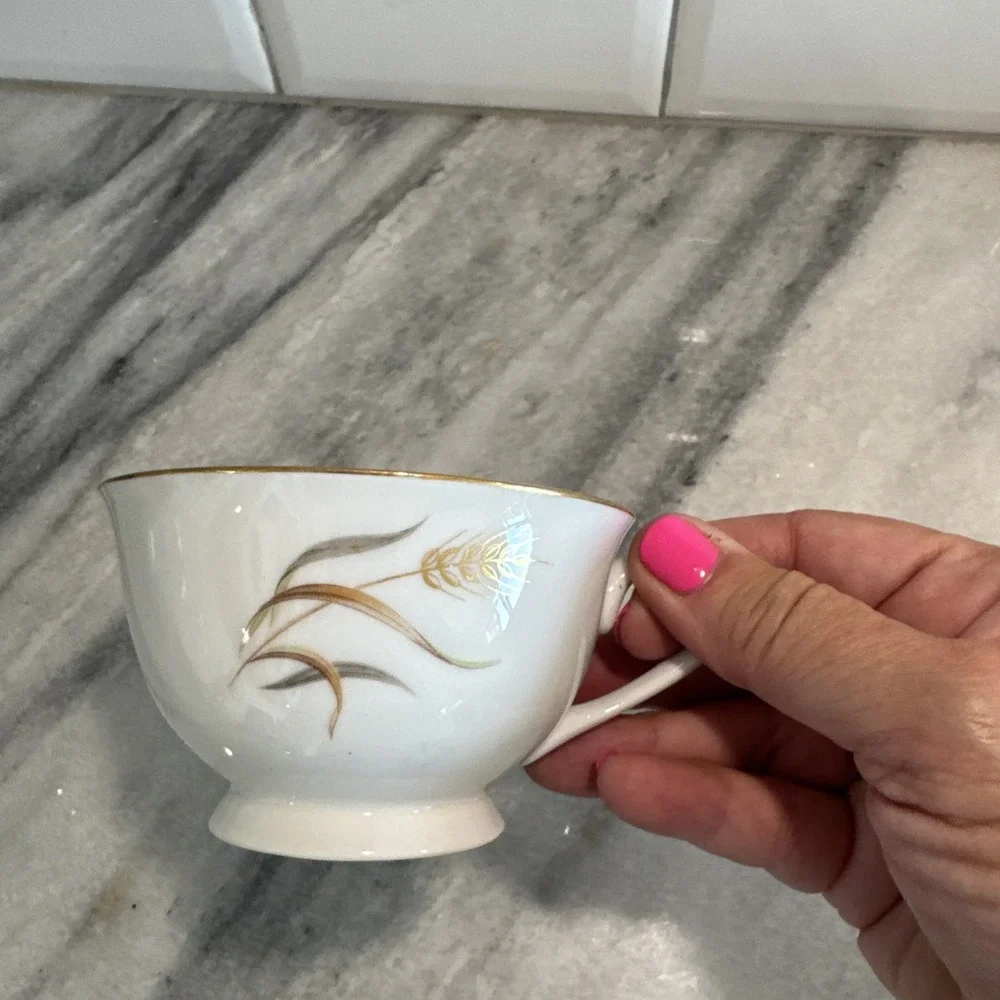 Eternal Harvest Metallic Wheat Print China Teacups‎ Cups LOT OF 10